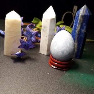 Crystal Bundle Of 4 Lapis Lazuli, Blue Calsite, Rainbow Moonstone